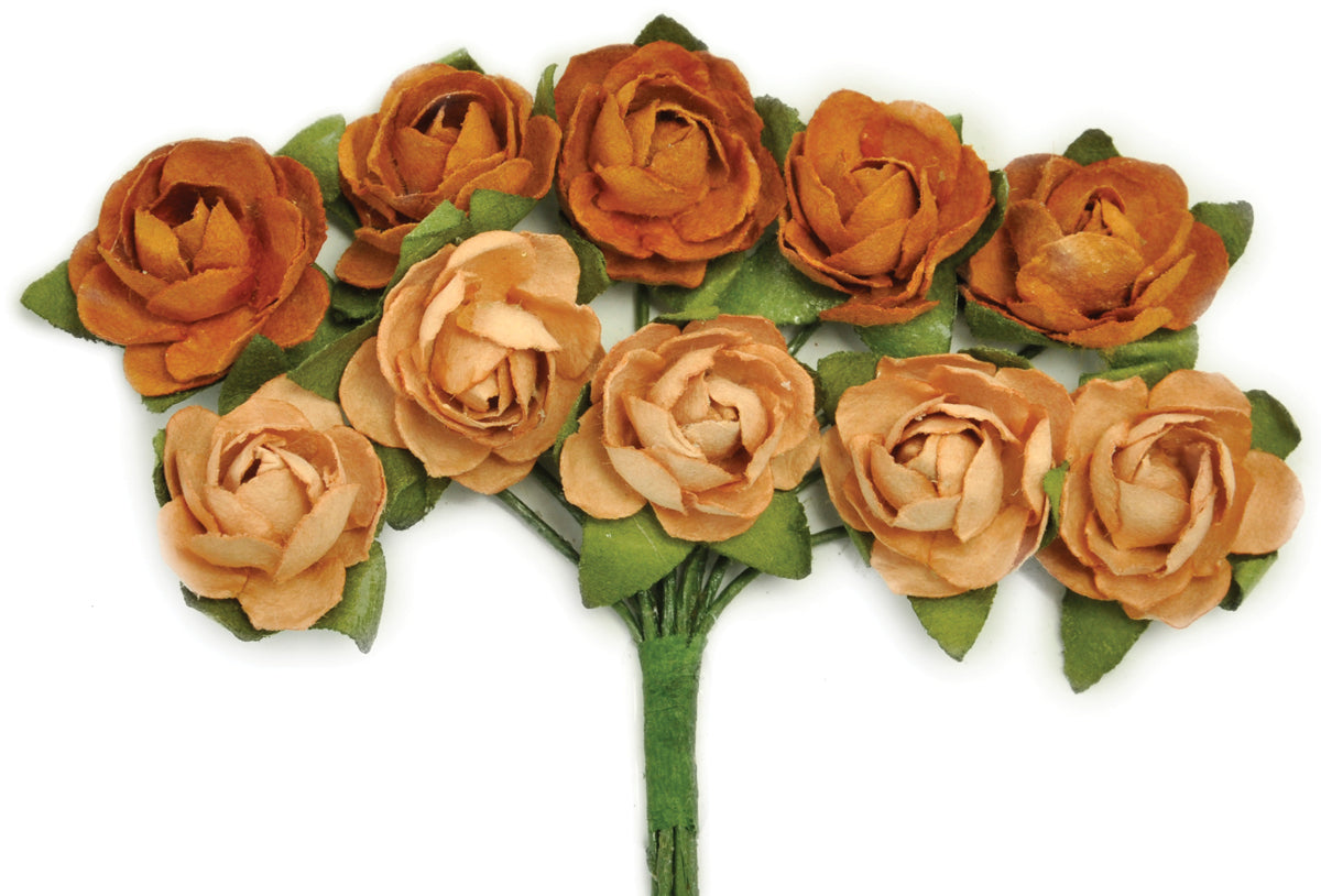 Kaisercraft Mini Paper Blooms Flowers W/Wire Stem 10/Pkg - Terra Cotta, .5"