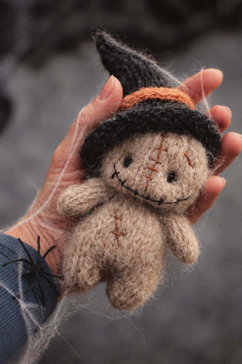 Halloween Witch Doll Knitting Pattern, Knitted stuffed spooky monster PDF