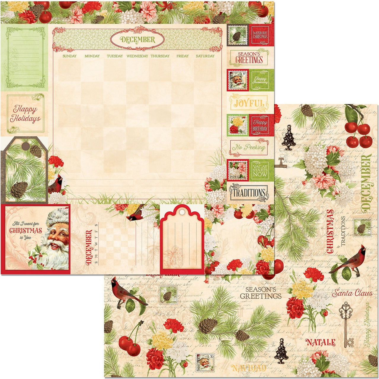 American Crafts Time & Place Double-Sided Cardstock 12"X12" 25/Pkg - December