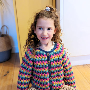 Kids Granny Go Round cardigan US crochet terms