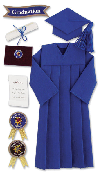 Jolee's Le Grande Dimensional Stickers - Graduation Cap & Gown - Blue