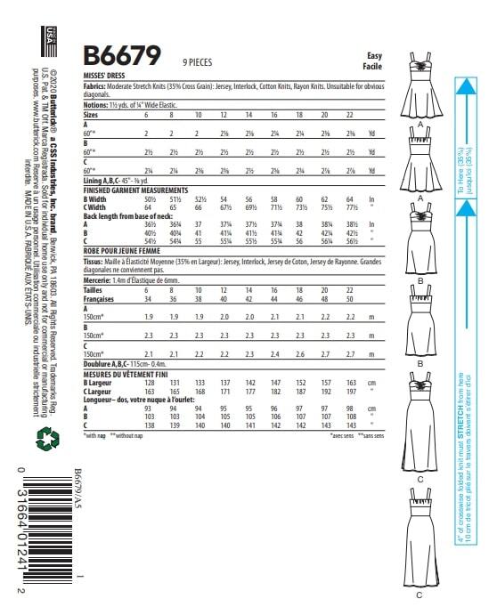 Butterick Misses' Dress B6679 - Sewing Pattern