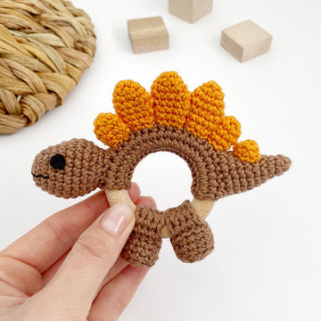 Crochet dinosaur baby rattle teether toy crochet pattern Stegosaurus