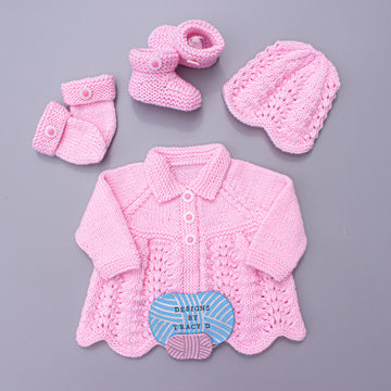 Milly Baby Cardigan, Hat, Mitts & Booties knitting pattern