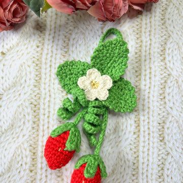 Crochet strawberry keyring