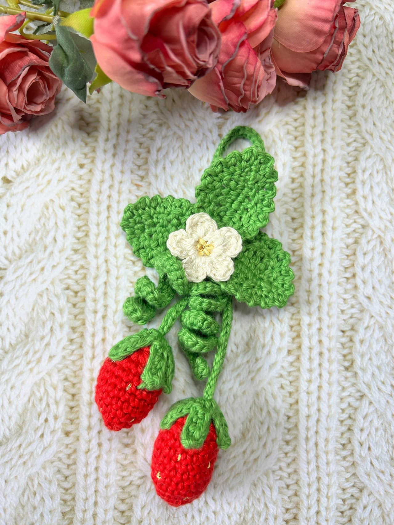 Crochet strawberry keyring