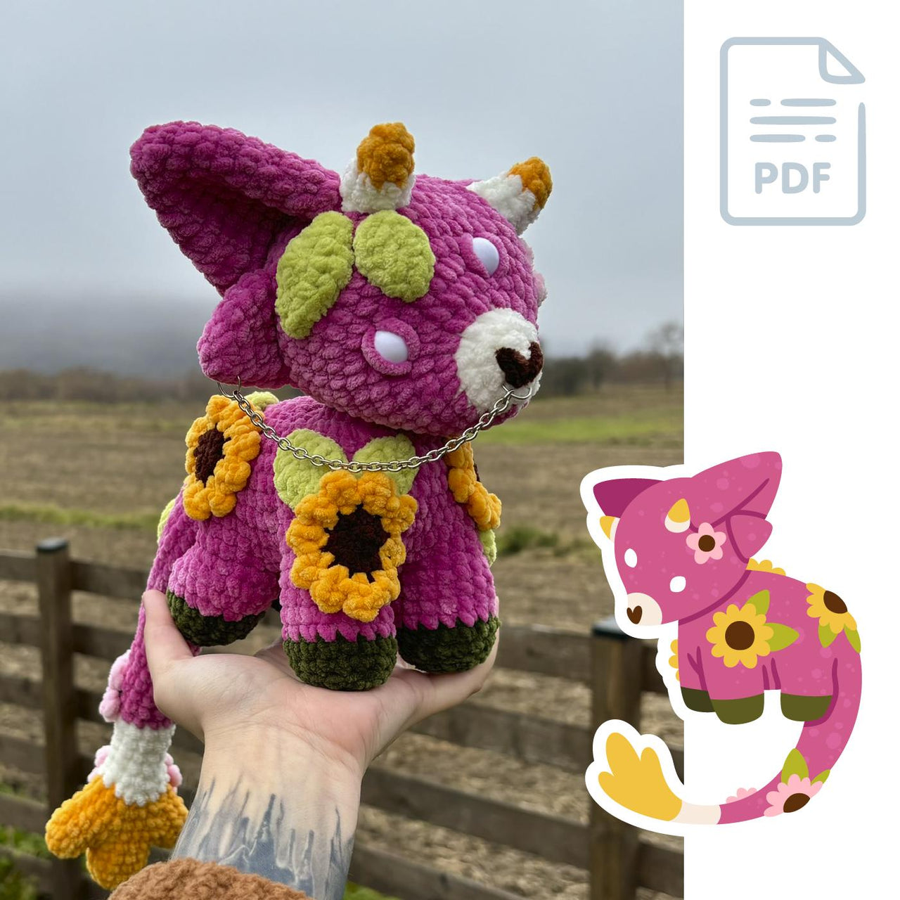 Pink Floral Monster | Crochet Pattern | Pink mysterious creature with flowers and leaves