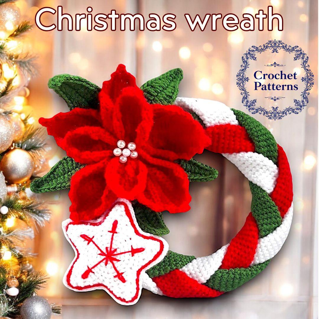 Crochet Christmas Wreath Pattern: Poinsettia & Stars (PDF Pattern)