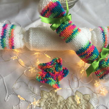 PDF Christmas star cracker and mini cracker tree & table decoration chocolate cover DK knitting pattern