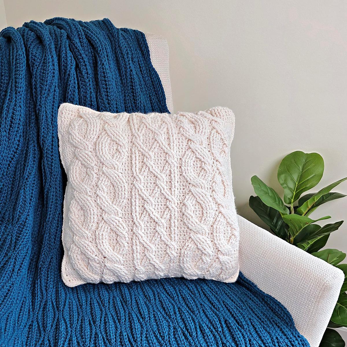 Cozy Cabled Crochet Pillow