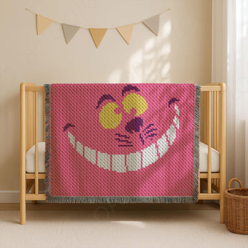 C2C Cheshire Cat Smile Blanket Face Pink Afghan 90x90 Square CROCHET PATTERN