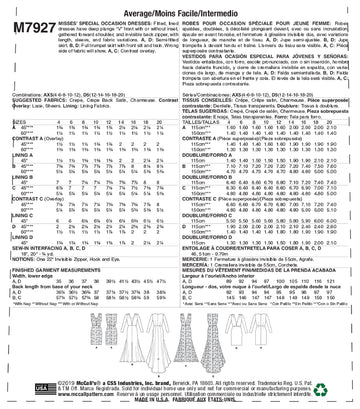 McCall's Misses' Special Occasion Dresses M7927 - Sewing Pattern