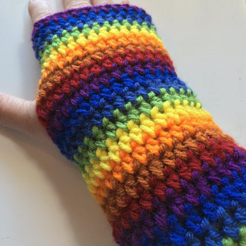 Rainbow FIngerless Gloves, an easy pattern