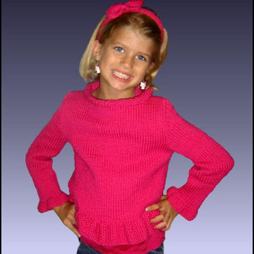 Knitting Pattern, Girls pullover Sweater with bow headband. 342