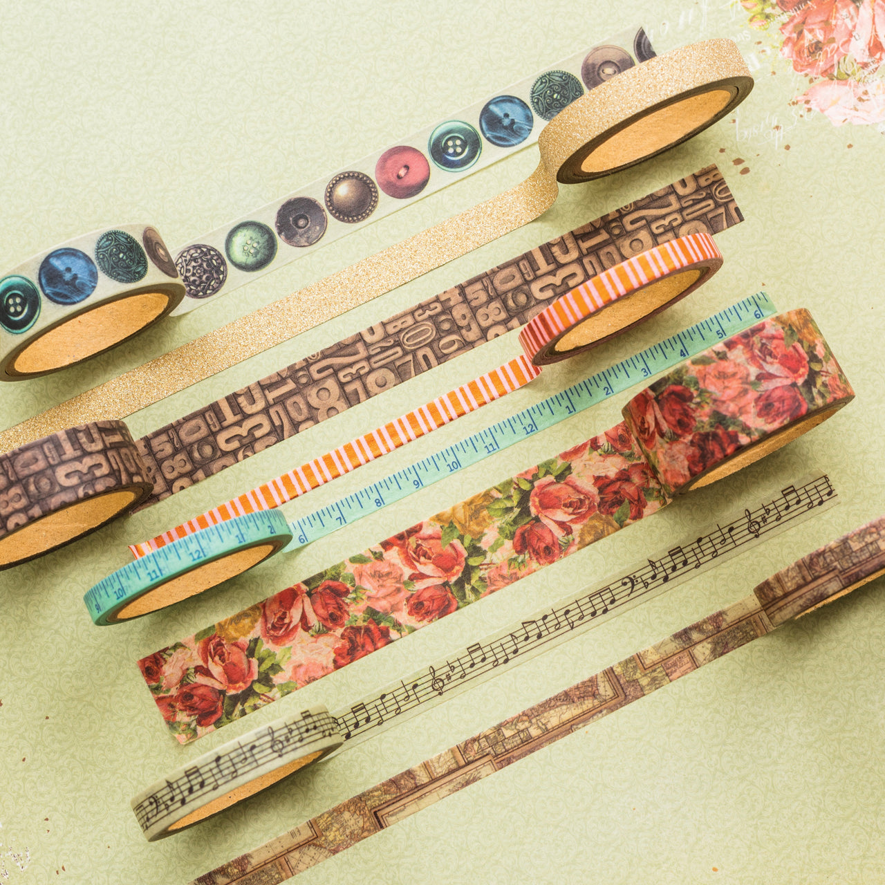 American Crafts Bobunny Washi Tape 8/Pkg - Family Heirlooms W/Foil & Glitter Accent