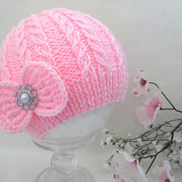 Knitted Baby Girl Hat with Crochet Bow by Elena Mitchell