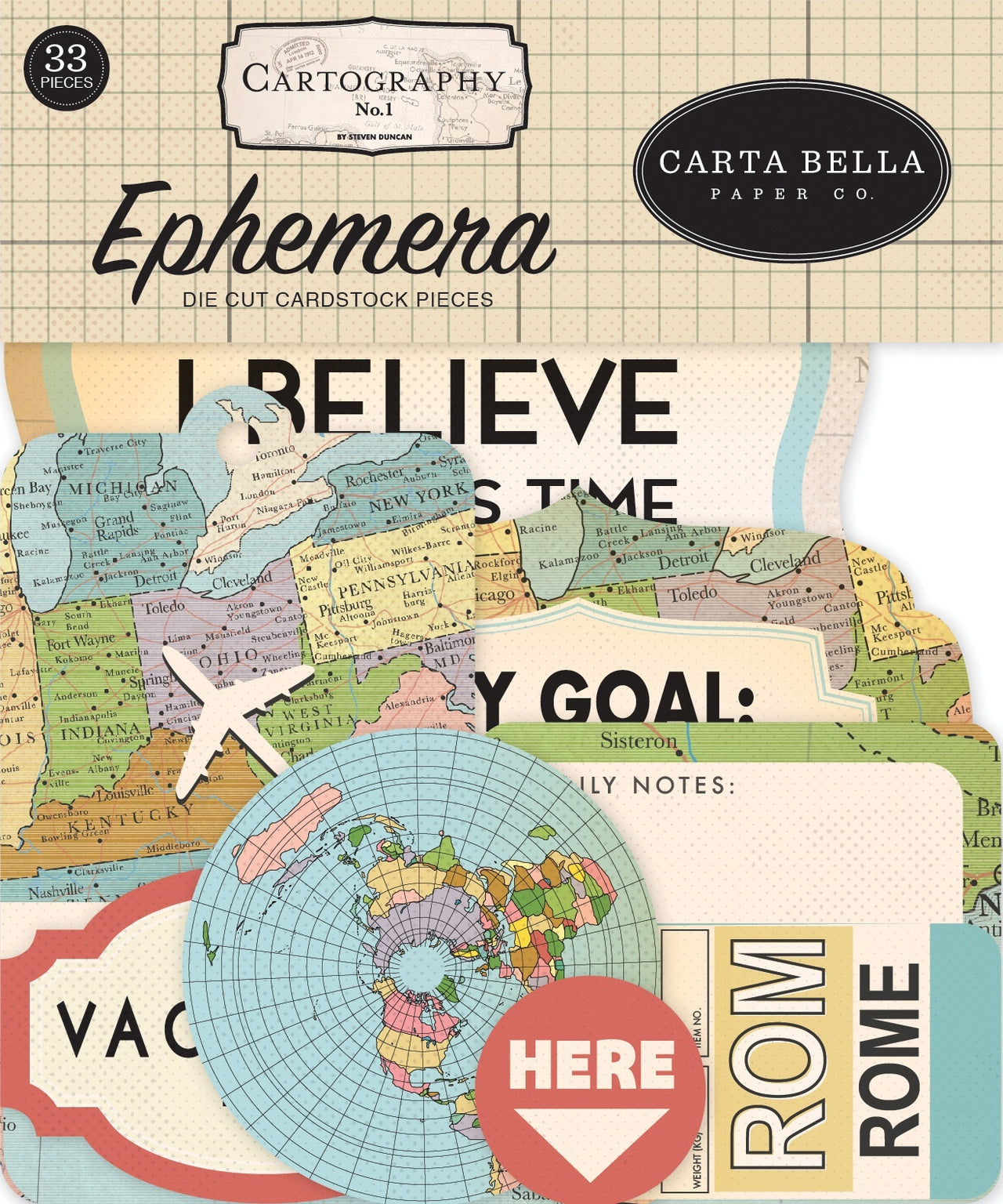 Echo Park Paper Carta Bella Cardstock Ephemera 33/Pkg - Icons, Cartography No. 1