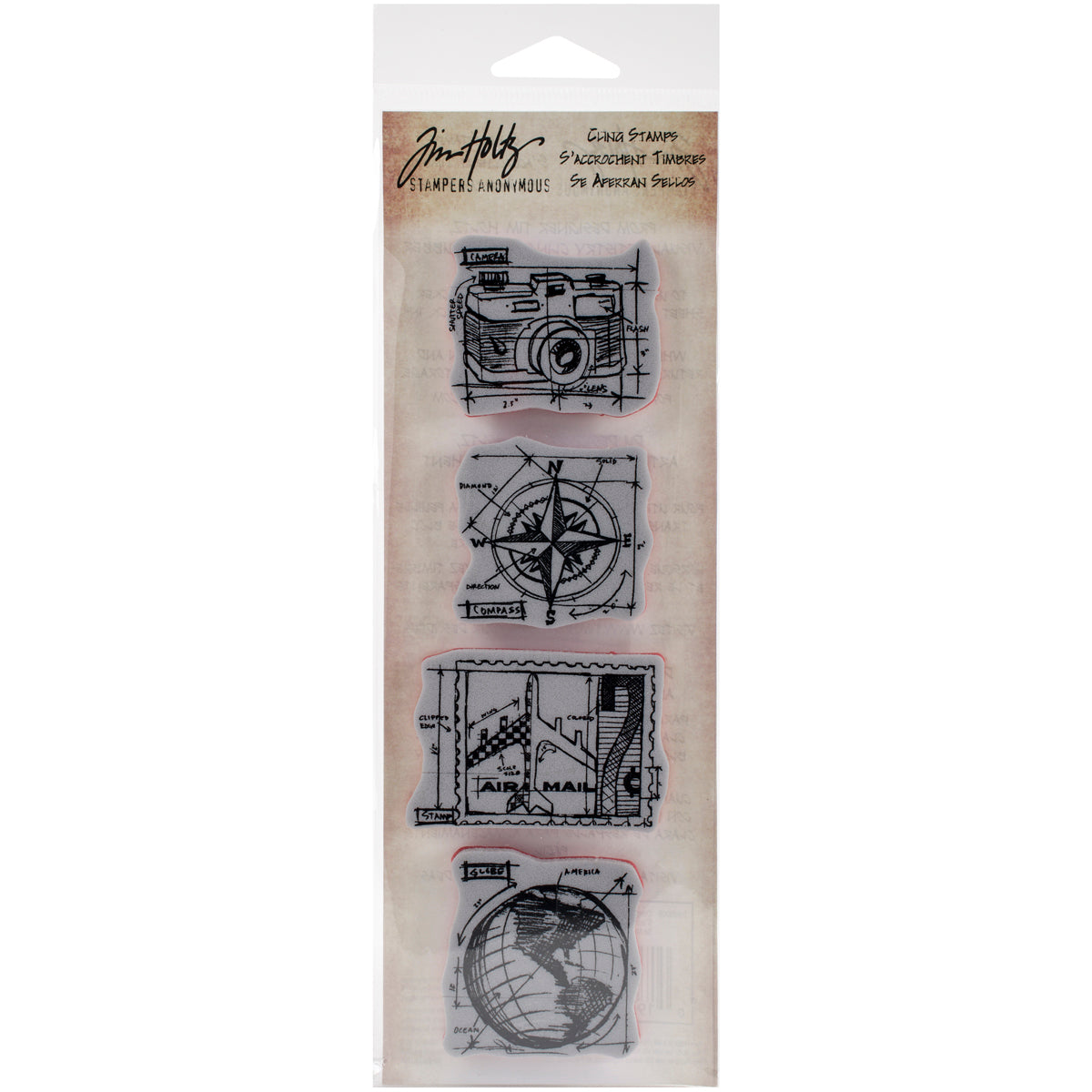 Stampers Anonymous Tim Holtz Mini Blueprints Strip Cling Stamps 3"X10" - Travel
