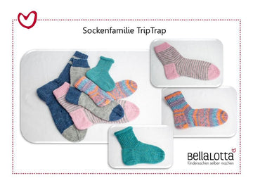 Strickanleitung Sockenfamilie TripTrap mit Angaben von Fußgröße 20 bis 47