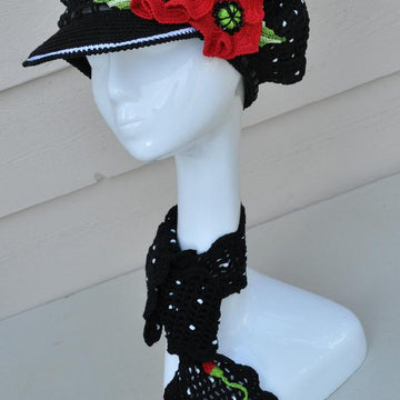 Polka Dots Crocheted Cap & Poppy Pin
