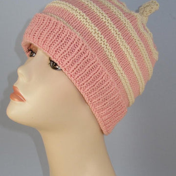 Stripe Topknot Beanie Hat