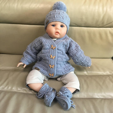 Kasey Cardigan Hat and Booties Set