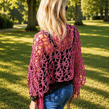 Crochet Pattern Shawl Pink Poison | Floral Crochet Stole | Fringe Wrap PDF