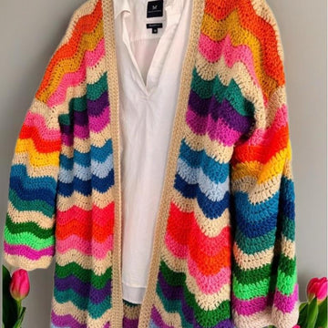Long Wavy Crochet Cardigan