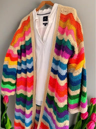 Long Wavy Crochet Cardigan