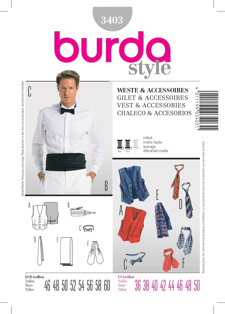 Burda Vest & Accessories Sewing Pattern B3403 - Paper Pattern, Size ONE SIZE