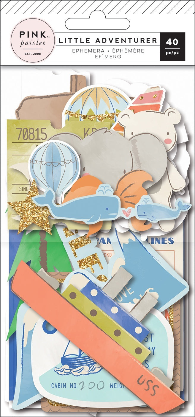 American Crafts Little Adventurer Ephemera Cardstock Die-Cuts 40/Pkg - Boy W/Rose Gold Glitter Accents