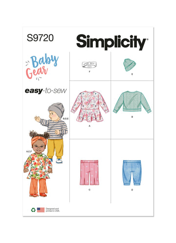 Simplicity Babies' Knit Dress, Top, Pants, Hat and Headband in Sizes S-M-L S9720 - Sewing Pattern