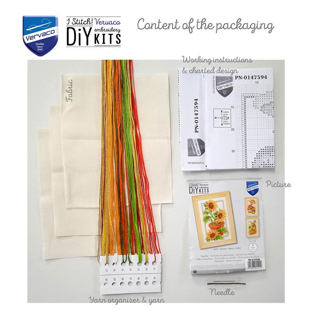 Vervaco Miniature Kit Autumn Set Of 3 Cross Stitch Kit - 8 x 12 cm / 3.2in x 4.8in