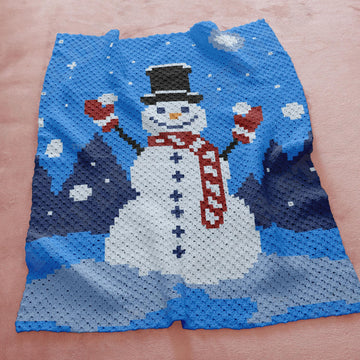 C2C CROCHET PATTERN Frosty Snowman Graph Blanket Plaid Home Decor Afghan