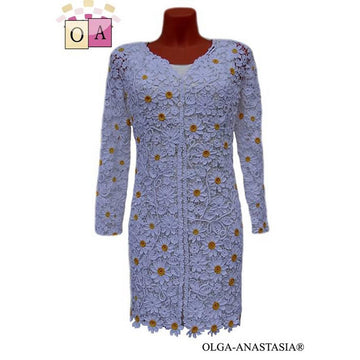 Cardigan with daisies Irish crochet lace
