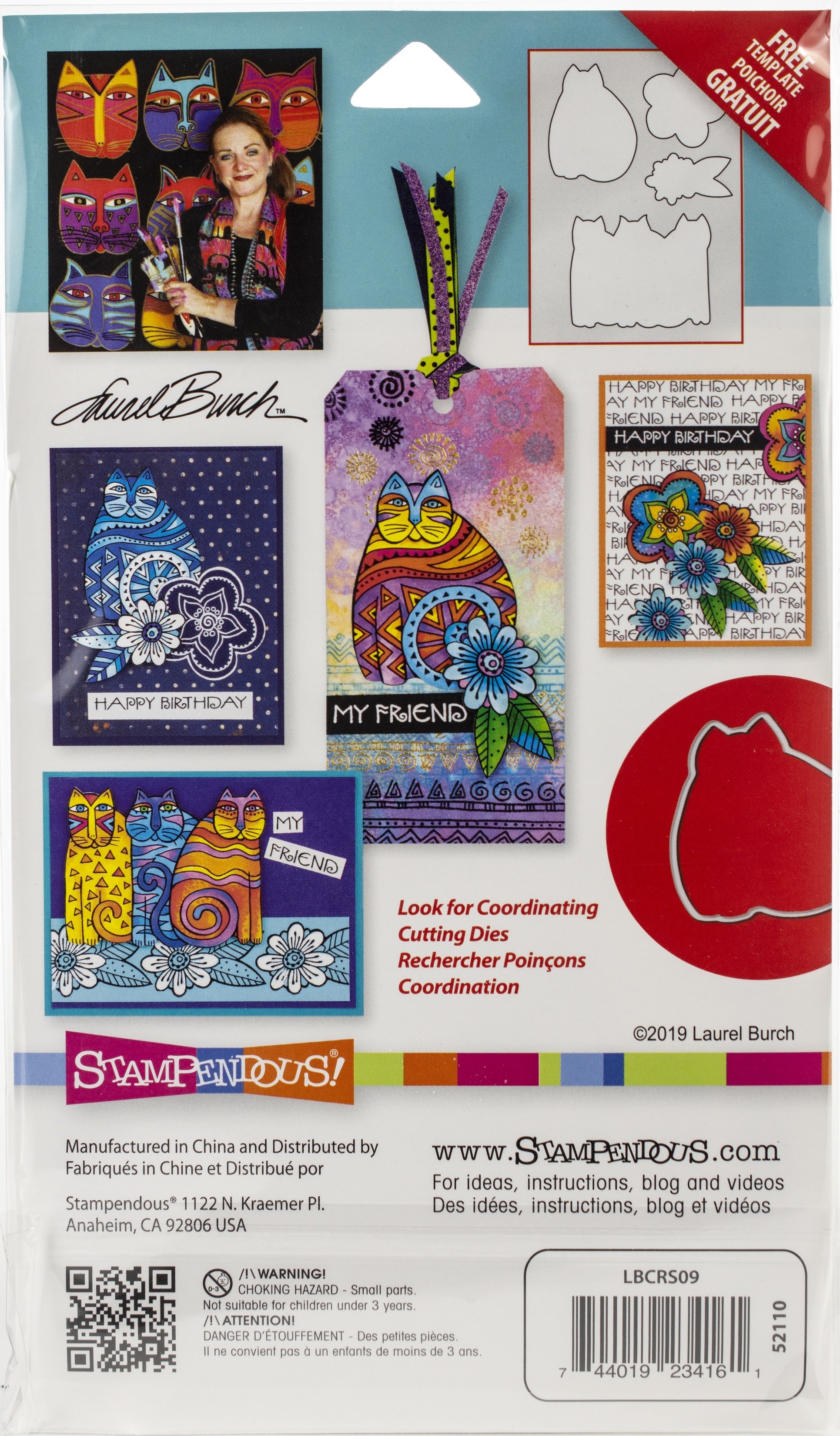 Stampendous Laurel Burch Cling Stamp W/Template - Feline Blooms