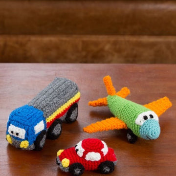 Happy Little Car, Plane, & Truck in Red Heart Super Saver Economy Solids - LW4000