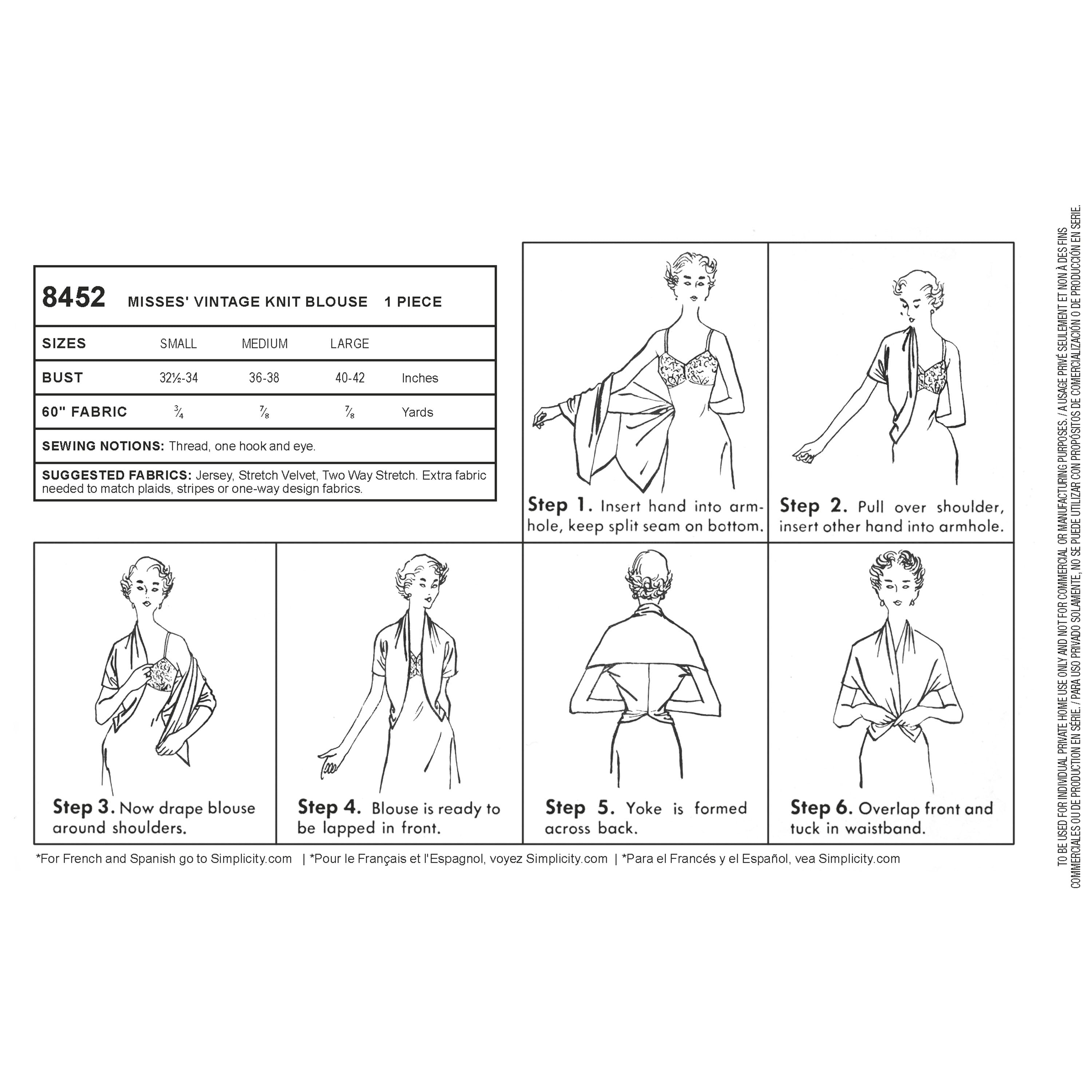 Simplicity 8452 Women's Vintage Knit Blouse - Paper Pattern, Size A (S-M-L)