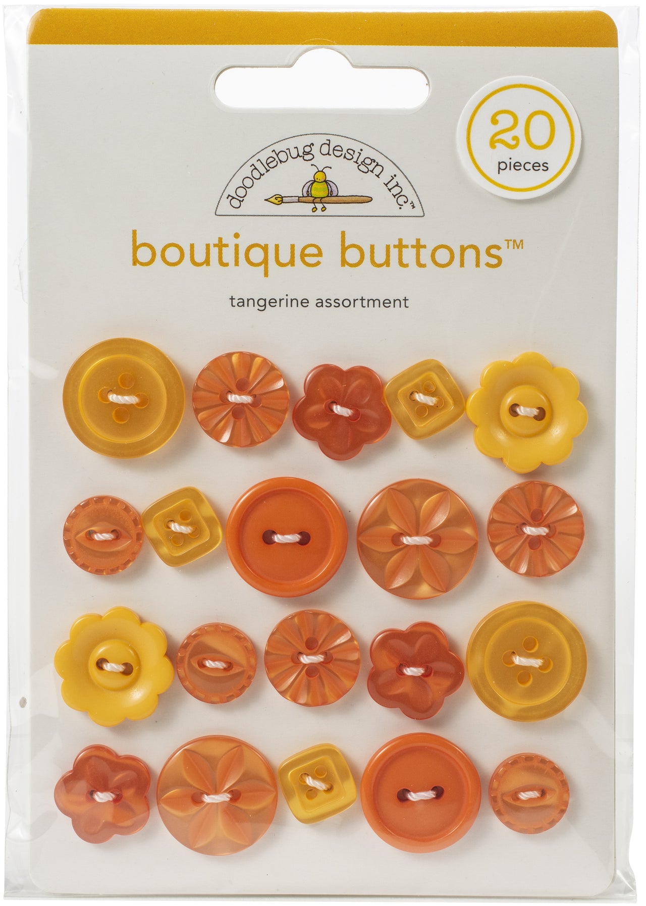 Doodlebug Boutique Buttons 20/Pkg - Tangerine
