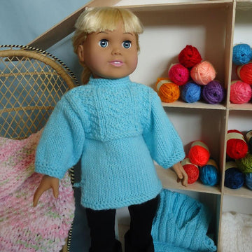 Yarn Shop Ladies with Basket and Afghan - Knitting Patterns fit American Girl and other 18-Inch Dolls