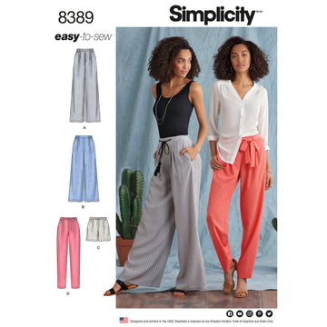 Simplicity Pattern 8389 Women’s Trousers with Length and Width Variations and Tie Belt 8389 - Sewing Pattern
