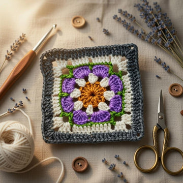 A crochet square motif