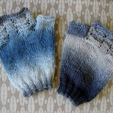 Plain fingerless mitts with top lacy panel