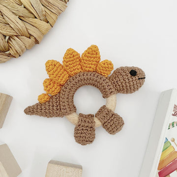 Crochet dinosaur baby rattle teether toy crochet pattern Stegosaurus