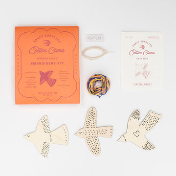 Cotton Clara Wooden Bird Embroidery Kit - 12cm