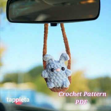 Bunny on a swing crochet pattern, Baby bunny plushie car hanger crochet, Car decor crochet, Bunnies lover gift handmade, Car accessory DIY