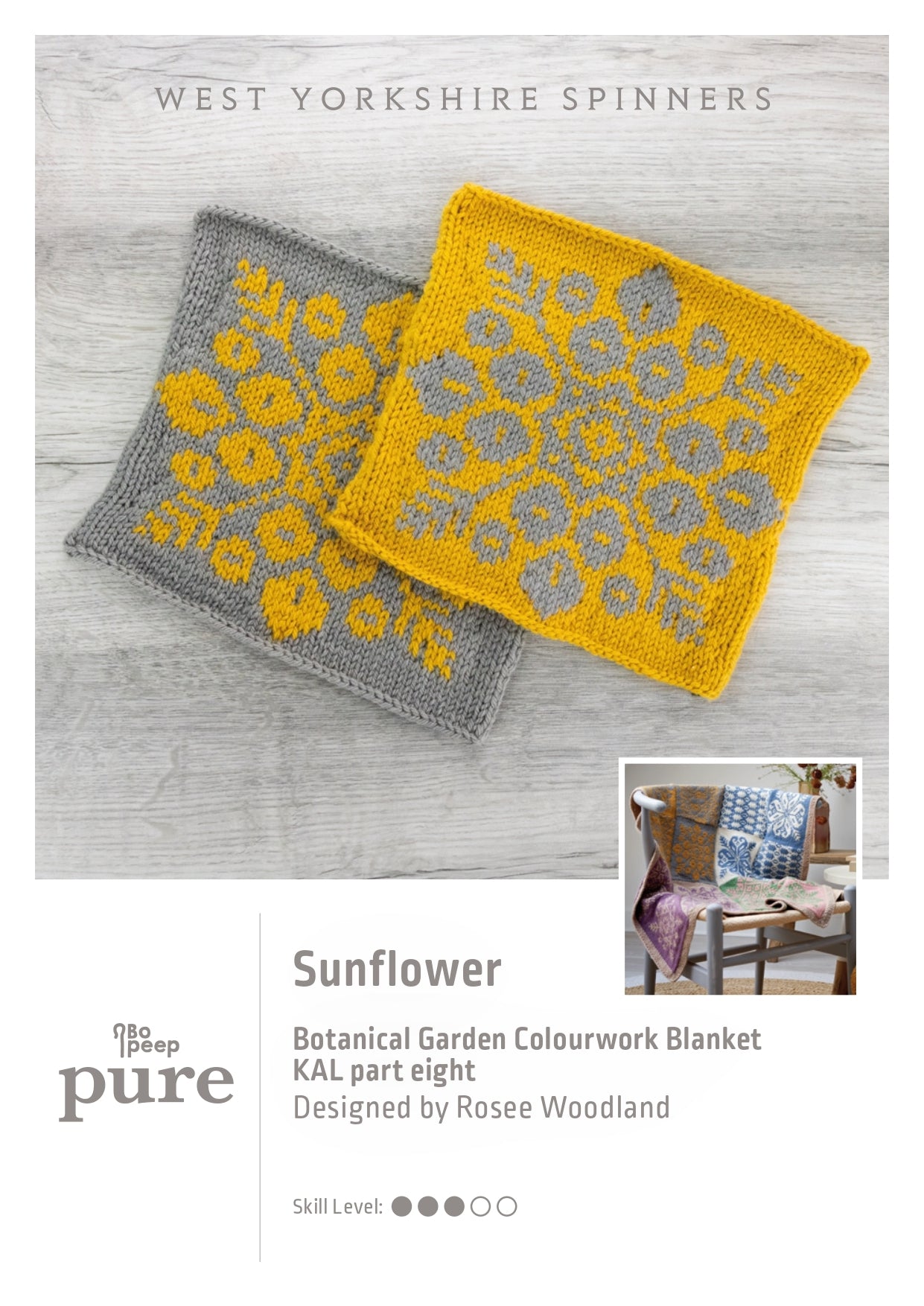 Bo Peep Pure Botanical Garden Blanket KAL - Sunflower in West Yorkshire Spinners - WYSKAL08S - Downloadable PDF