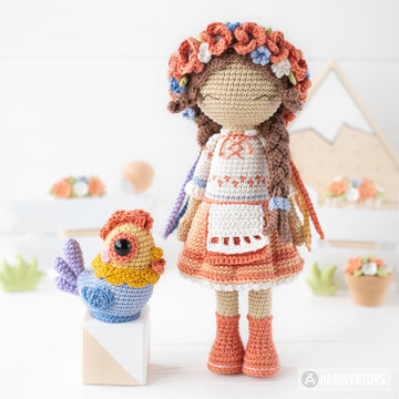 Crochet Doll Pattern for Amigurumi Doll LESIA by AradiyaToys Tutorial PDF file Ukrainian Doll in Dress handmade DIY Amigurumi Pattern Wreath by AradiyaToys (Olka Novytska)
