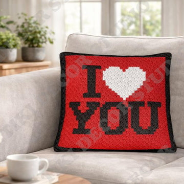 I LOVE YOU 14" Pillow Mini C2C Diagonal Crochet Pattern