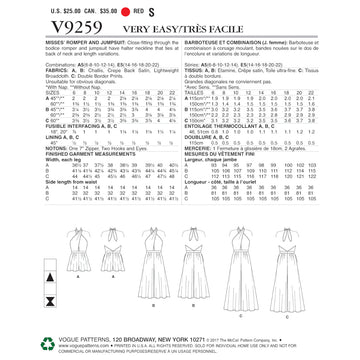 Vogue Misses' Criss-Cross Halter Romper and Jumpsuit with Length Variations V9259 - Sewing Pattern